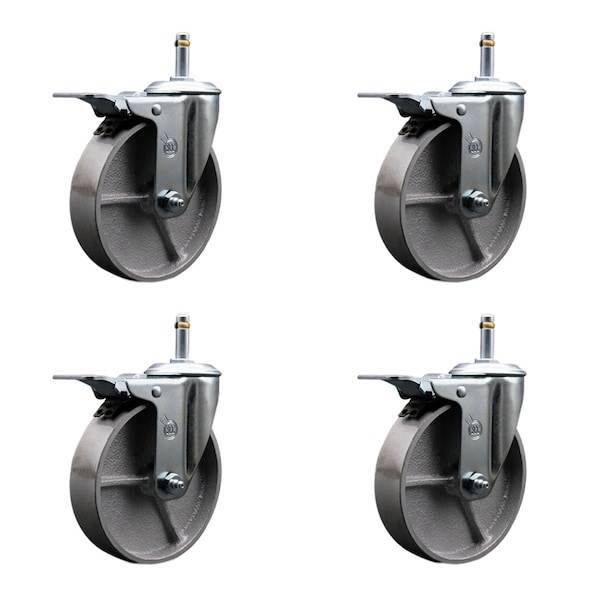 Semi Steel Swvl Grip Ring Caster Set 4 w/5'' Wheel&7/16'' Stem-4 Swvl w/TTL BRK, 4PK